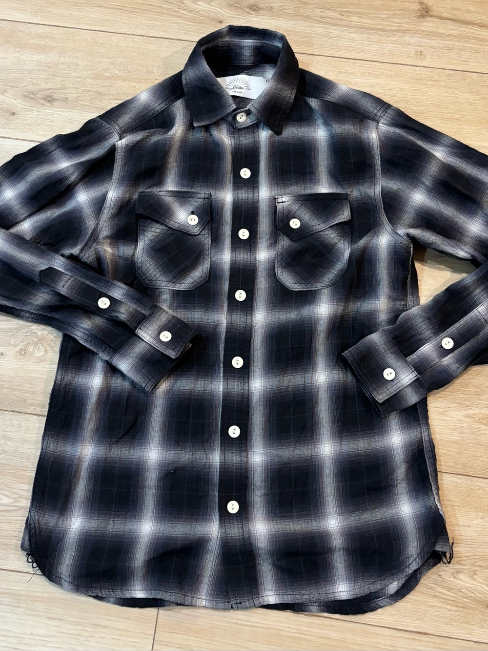 Staple 3Sixteen Crosscut Flannel Gray White Slub Plaid Check Mens Small S